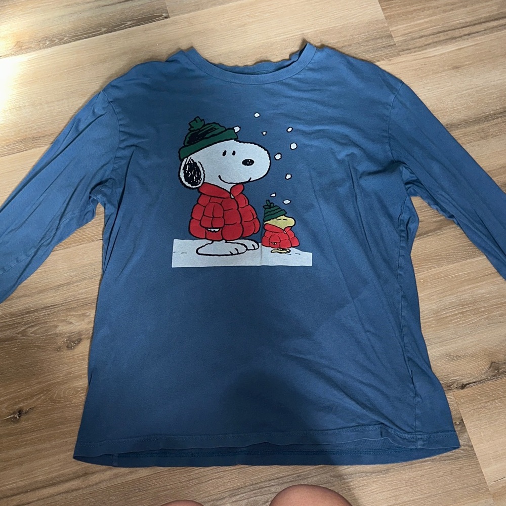 American Eagle Snoopy Long Sleeve Graphic Tee Blue Size MEDIUM